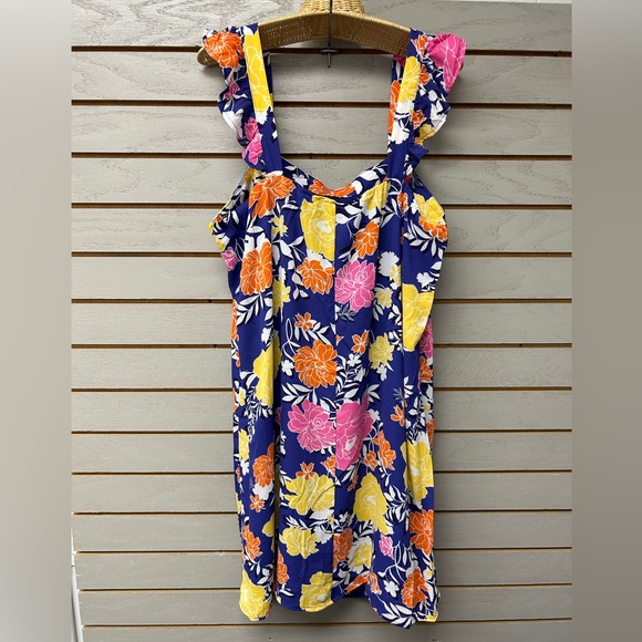 Vibrant Floral Mini Dress - Blue, Yellow, Pink, Orange - Picture 5 of 11